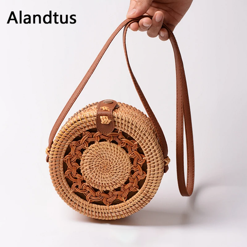 

Alandtus Round Straw Bags For Women Rattan Shoulder Bag Handmade Woven Beach Handbags Bolsa Feminina Bolso Mujer Sac A Main