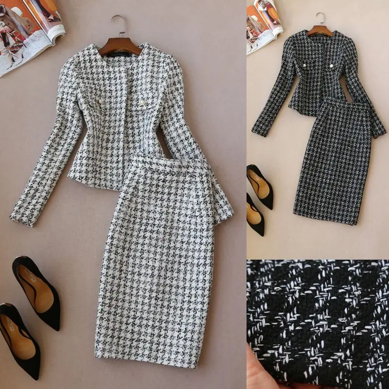 Hoge kwaliteit vrouwen pak nieuwe mode vrouwen lange mouw pak elegante tweed zachte jas en kokerrok twee stuk TB190308 Hoge kwaliteit vrouwen pak nieuwe mode vrouwen lange mouw pak elegante tweed zachte jas en kokerrok twee stuk TB190308
