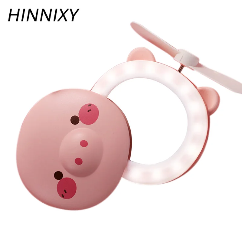 

Hinnixy Fan Mirror Night Light Pig Bear Cat Dog Shape Multifunction Portable Handheld Mini Light Fixtures Usb Charging Luminaria