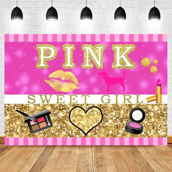 

NeoBack Sweet Girl Pink Makeup Party Photography Background Lipstick Eyeshadow custom Gold Shiny Booth Backdrop Photo Studio