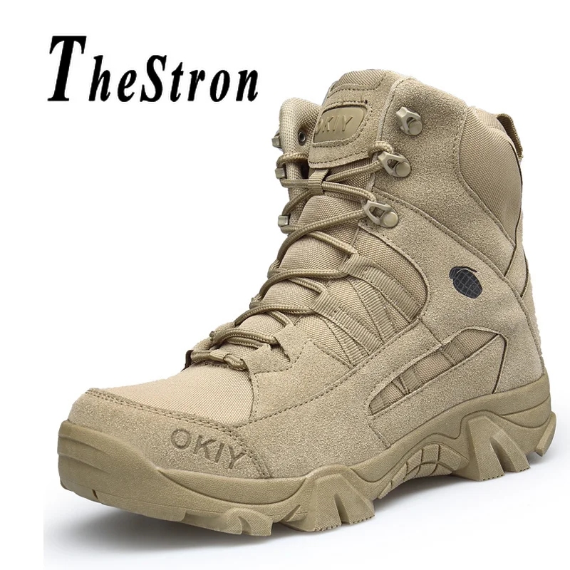 

Winter Man Hiking Shoes Sand Color Brown Mens Military Tactical Boots Comfortable Tracking Shoes Rubber Bottom Outdoor Boots