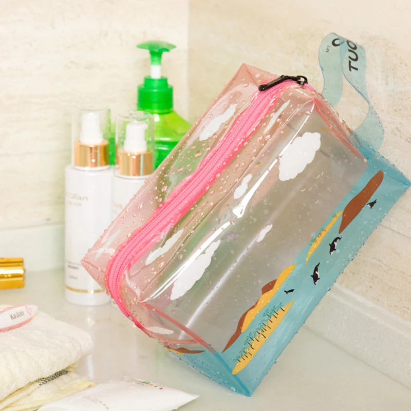 سحابة الحيوان dophin القرش شفافة النساء سفر كبيرة التجميل حقيبة للماكياج pvc تجميل ضد الماء حقيبة للتخزين الحقيبة