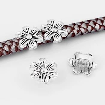 

10Pcs 10x7mm Flower Slider Spacer Beads For All Licorice Leather Cord