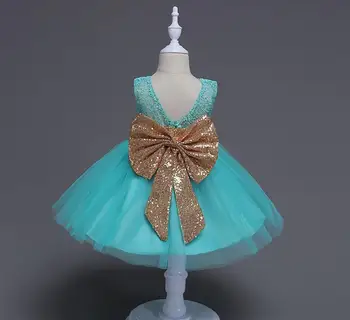 

New Children Sequined Bow Flower Dresses, Girls Princess Performance Party Dance Dress 5 pcs/lot, Wholesale
