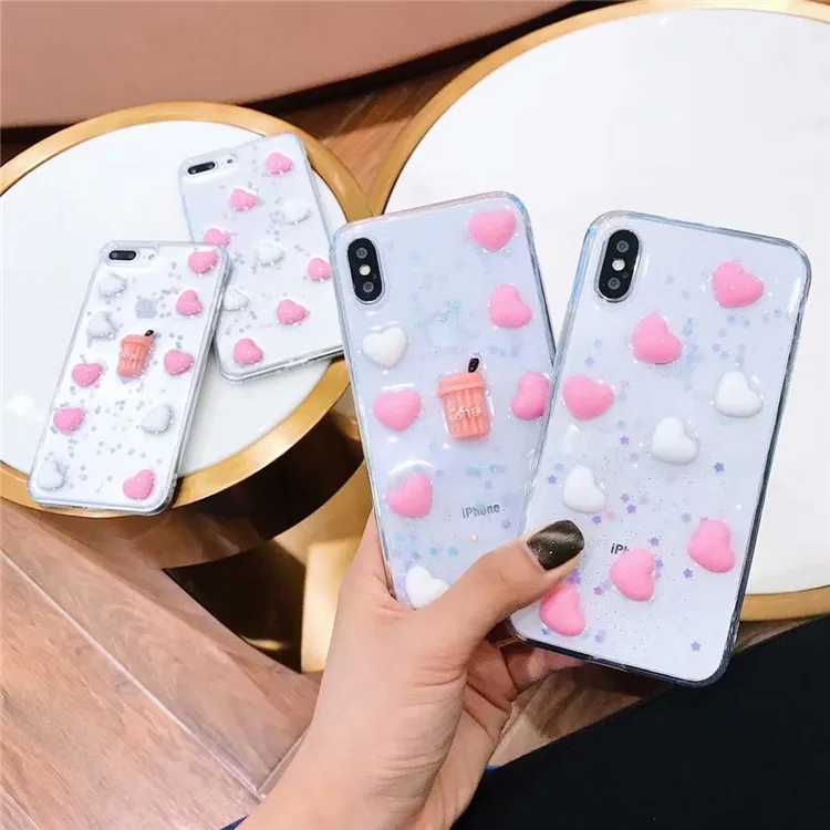 3D розовый чехол для телефона с сердечками iPhone Xs Max XR XS X чехлы рисунками 7 8 6 6S Plus