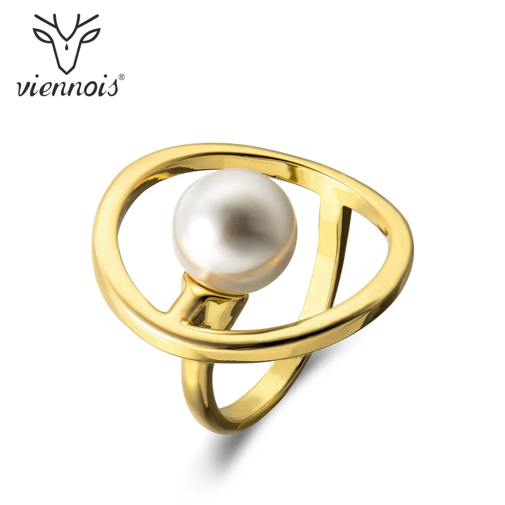 

Viennois Gold/Rose Gold Color Simulated Pearl Rings for Women Zircon Small Rings Party Copper Jewelry Wedding Bridal Rings
