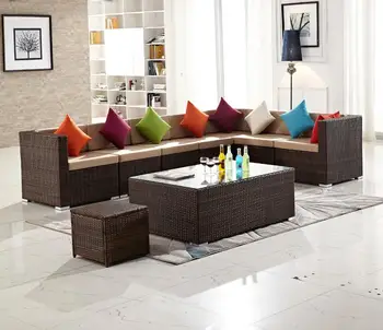 

6 PCS Rattan Wicker Outdoor Patio Furniture Couch Rattan Wicker Sectional Sofa Cushioned Set