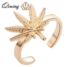 QIMINGMaple hoja anillos ajustables para mujeres grandes hojas encanto oro plata Vintage otoño minimalista joyería moda anillo Bague