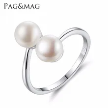 

PAG&MAG Genuine Sterling Silver 925 Open Rings for Women Fascinating Natural Pearl White Gold Color Simple Rings Fine Jewellery