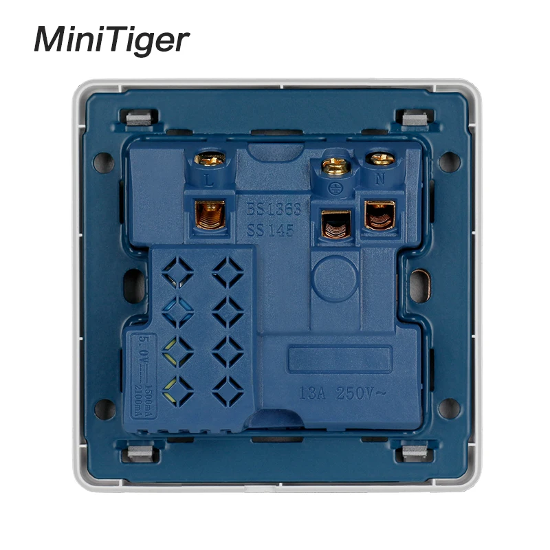 Minitiger Белая настенная розетка 13A стандарт Великобритании переключаемая 2.1A