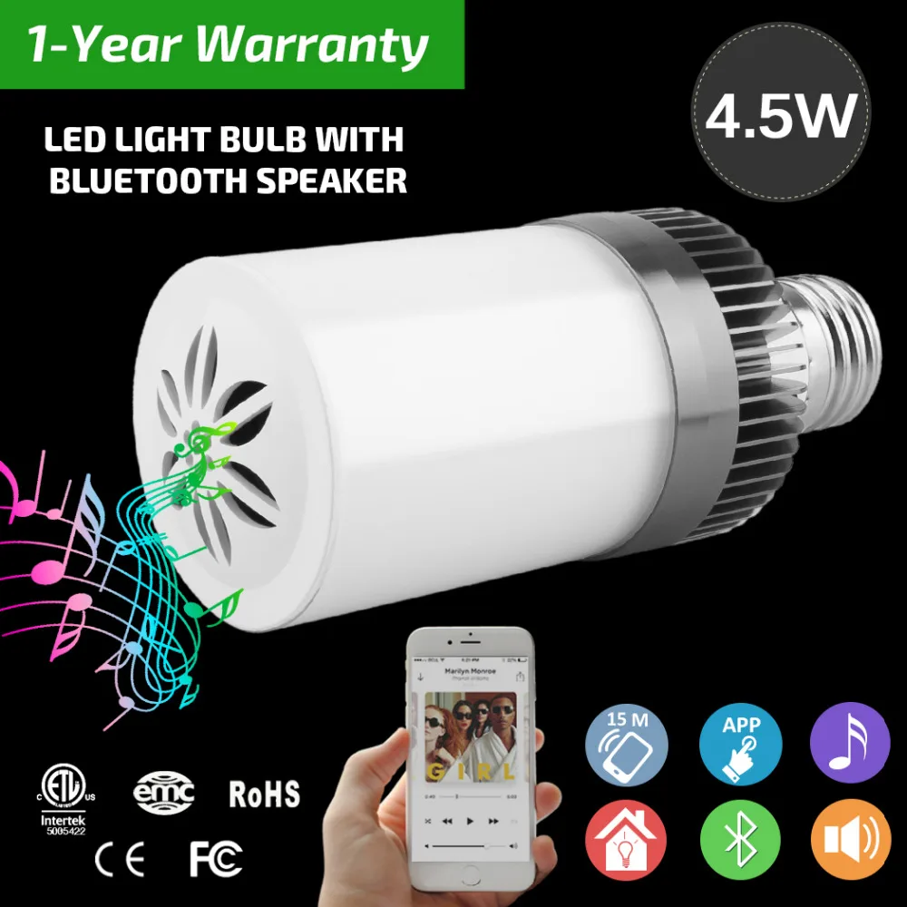 

E27 220v Led Lamp Acrylic 3W 4.5W Wireless Wifi Remote Control Bluetooth Speaker Music Smart Led Bulb Lamp Fixtures BB SPEAKER