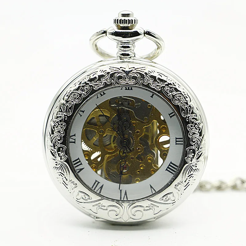 20 шт./лот ретро классические серебряные Механические карманные часы белый Римский циферблат раскладные карманные часы