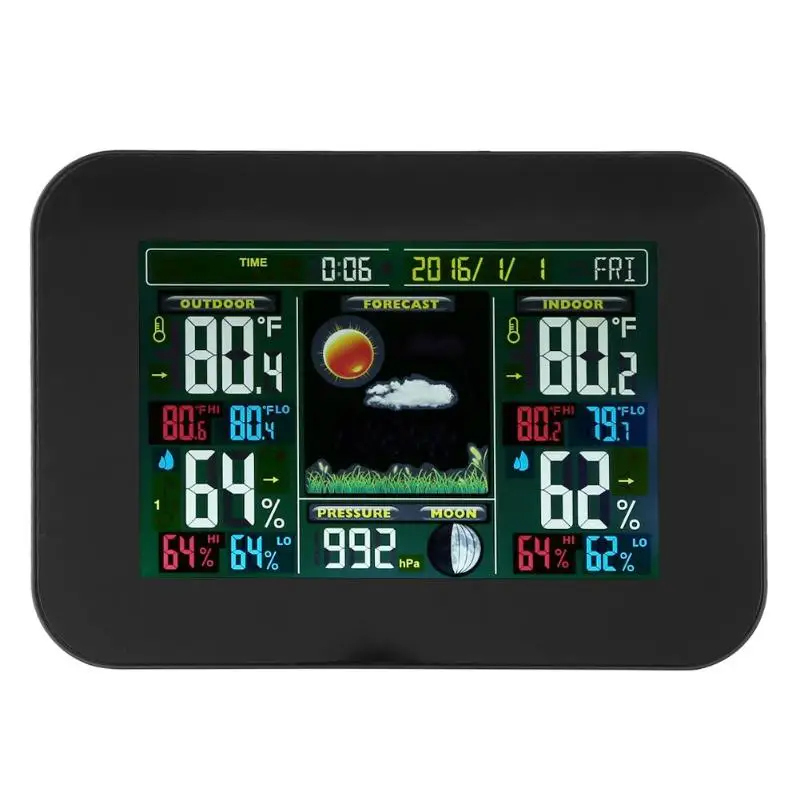 

Weather Station Temperature Humidity Wireless Colorful LCD Display With Barometer Weather Forecast Radio Control Time