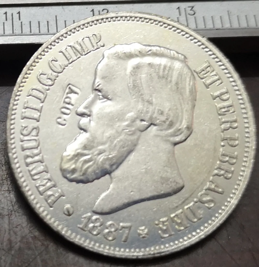 

1887 Brazil 500 Reis-Pedro II Silver Plated Copy Coin UNC