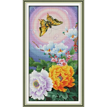 

Joy Sunday The Butterfly And flowers(6) Chinese Cross Stitch Kits Ecological Cotton Stamped 11CT DIY Wedding Decoration For Home