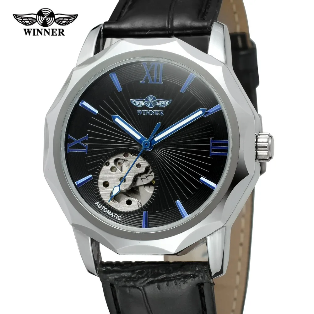 

Winner Blue Ocean Geometry Design Transparent Skeleton Dial Mens Watch Top Brand Luxury Automatic Fashion Mechanical Watch Clock