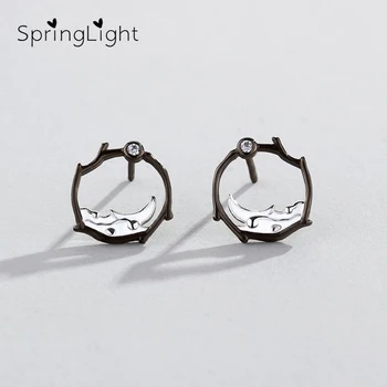 

SpringLight Vintage Earring Real 925 Sterling Silver Creative Fine Jewelry Moon on the branches Stud Earrings for Women Gift