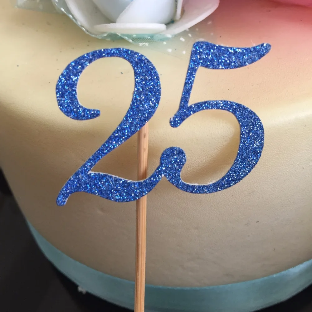 Royal Blue 25th Birthday Decorations Cupcake Toppers Anniversary