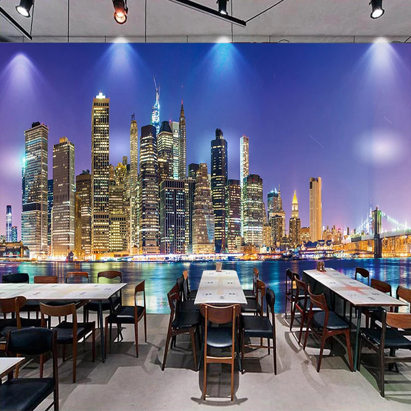 

City Night View Custom Photo Wall Paper Non-woven Papel De Parede 3D Living Room Restaurant TV Background Decor Mural Wallpaper