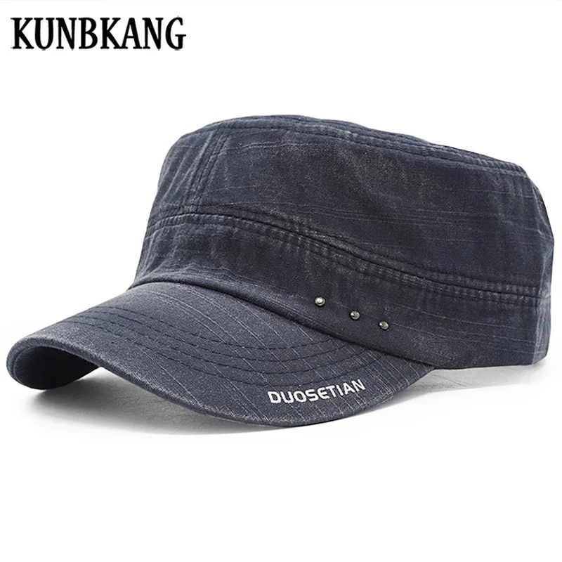 

100% Cotton Denim Flat Cap Men Summer Washed Baseball Cap Army Dad Hat Snapback Bone Male Retro Casual Letter Flat Top Sun Hats