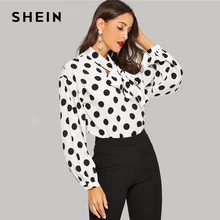 SHEIN Модная Блузка В Горох Женские Элегантные Офисные Блузки С Пышными Рукавами