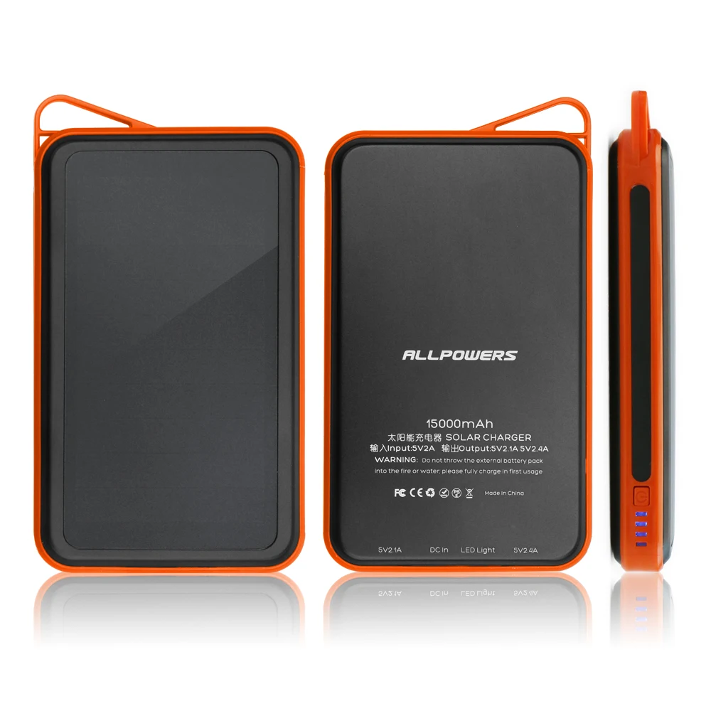 ALLPOWERS Power Bank 15000mAh Dual USB LED Solar Powerbank for iPhone