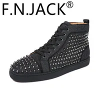 FNJACK Fashion Louis Spikes Flat High-Top Sneakers Mens Fashion Trainers High Quality Red Bottom Shoes