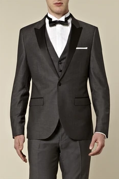 

Custom Made Groom Tuxedo Dark Grey Groomsmen Peak Lapel Wedding/Dinner Suits Best Man Bridegroom (Jacket+Pants+Tie+Vest) B259