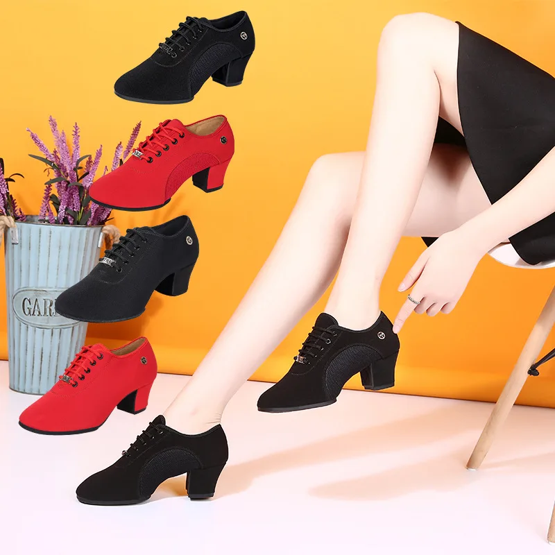 Стиль; женская Обувь для бальных танцев; обувь для танго; Цвет черный, красный; Ткань Оксфорд; женская обувь для современных джазовых танцев; обувь для латинских танцев на среднем каблуке