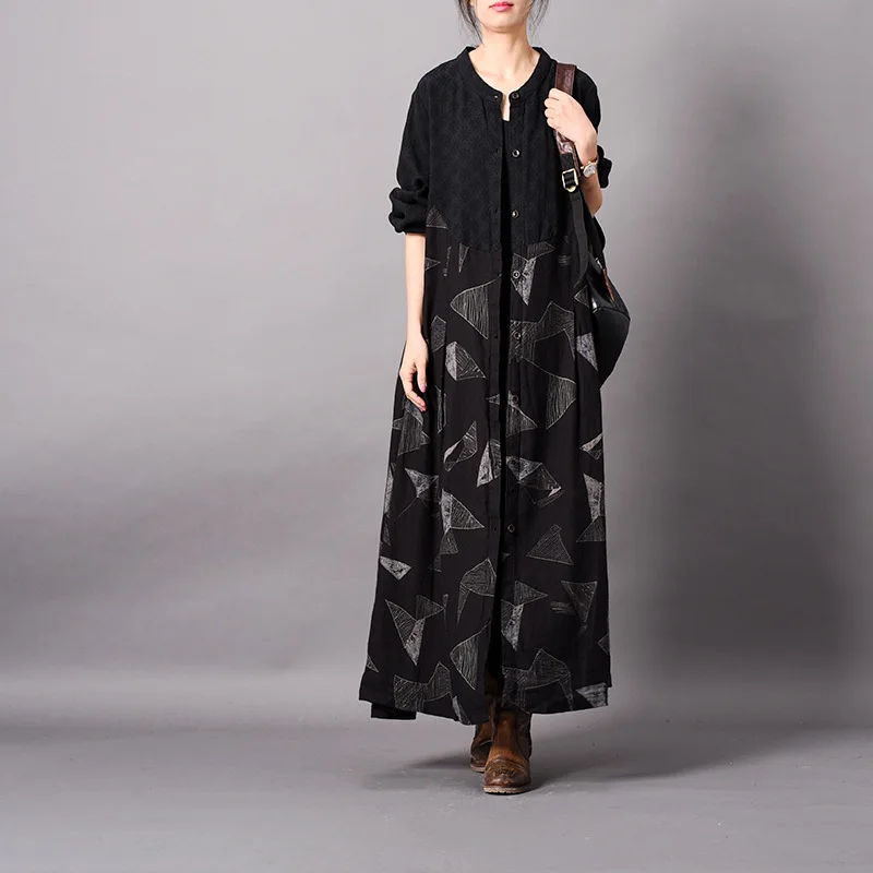Pour coat Patchwork Femmes Printemps 2019 Linge Trench Mince Lâche Vintage Vêtements Coton Couche Dames Rétro Noir Cardigans Finition Dessus Pardessus De sxhCrdtQ