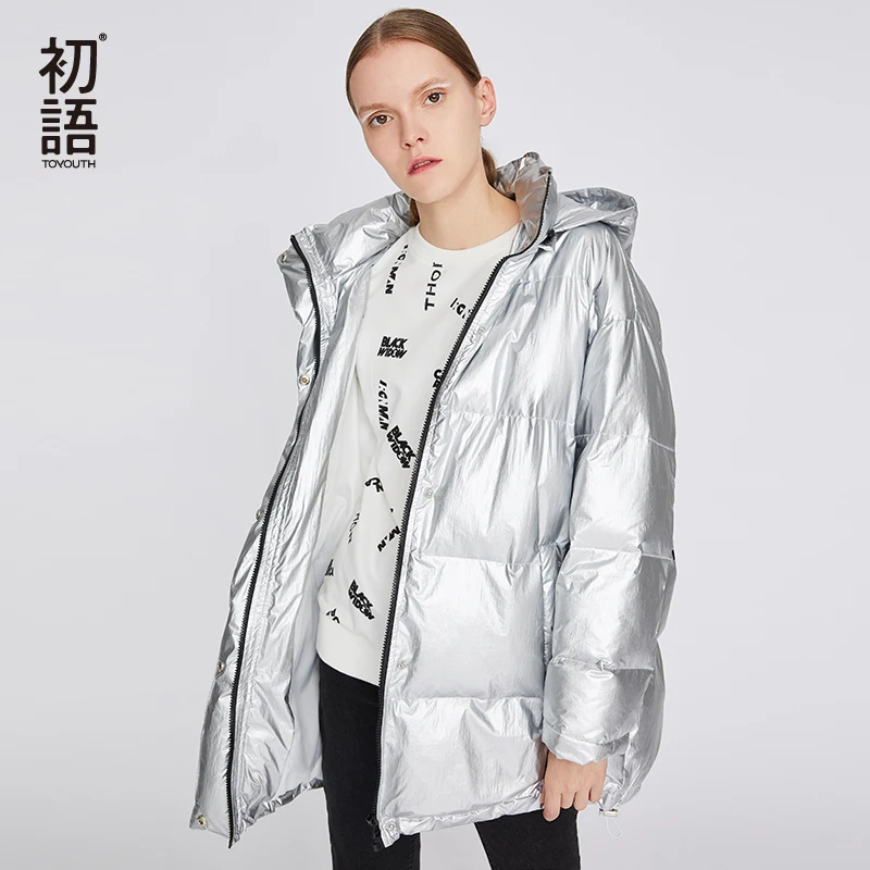 Acheter Toyouth hiver lettres épaississement femmes manteaux à manches longues argent rembourré veste chaude à capuche femme Parka neige manteau Outwear