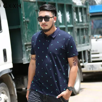 

2019 Large size Men's T-shirt Summer Men's Short-sleeved Loose Casual Printed Half-sleeved Lapel shirt Size XXL-7XL