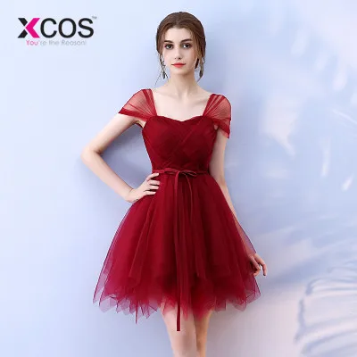 XCOS Sweet Memory Red Bridesmaid Dresses criss-cross Short Wedding Party Prom Dress SW0030 Good Quality Promotion Clean Stock