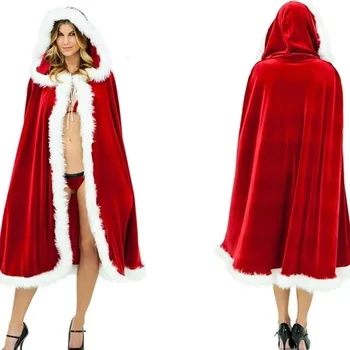 

Women Christmas Hooded Cape Cloak Mrs Santa Claus Cloak Xmas Costume Cappa Cloak Velvet Hooded Cape Vampire Fancy Dress