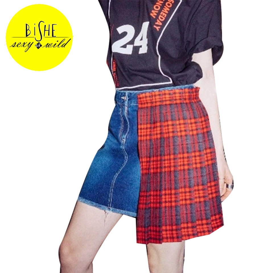 tartan denim skirt