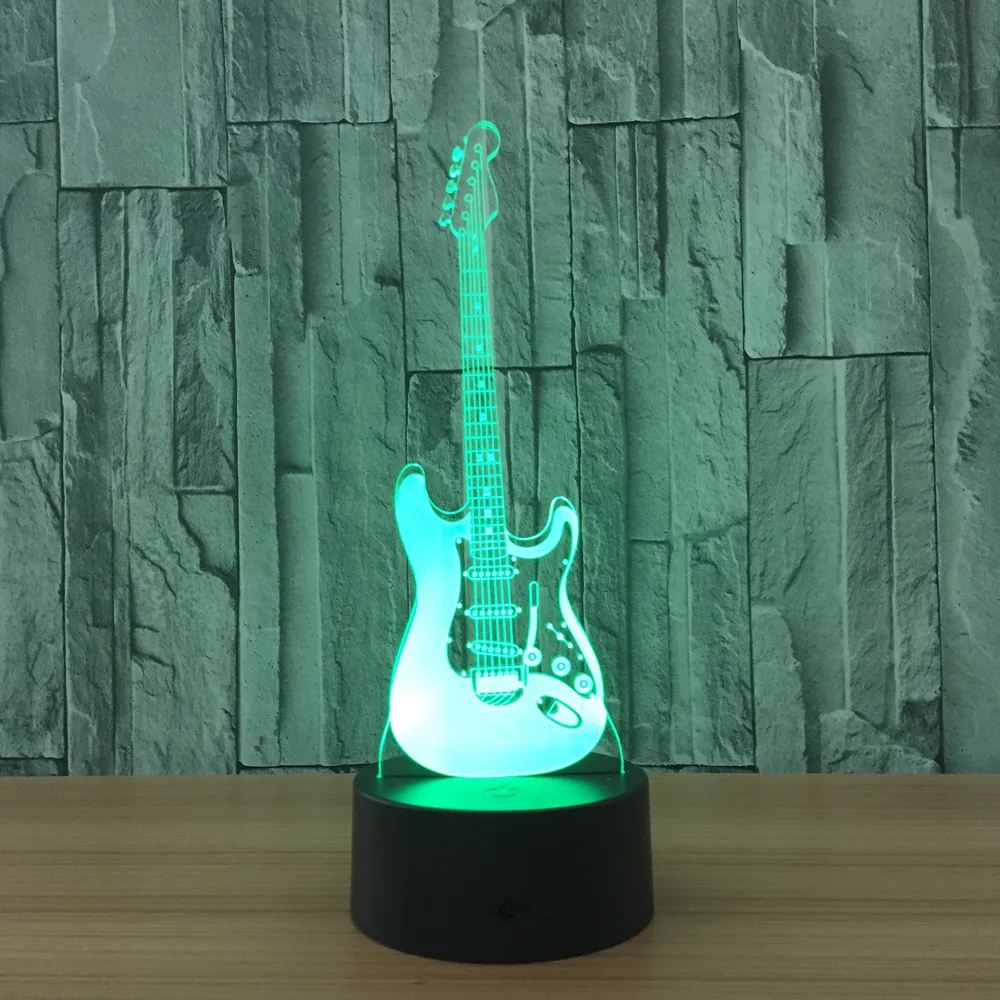 Гитары модель Иллюзия 3D ночника 3D Электрический свет LED 7 цветов Изменение USB Touch Сенсор настольная ночник
