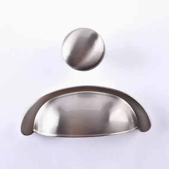 3 Brushed Nickel Drawer Knobs Pulls Handles Shell Bin Cup