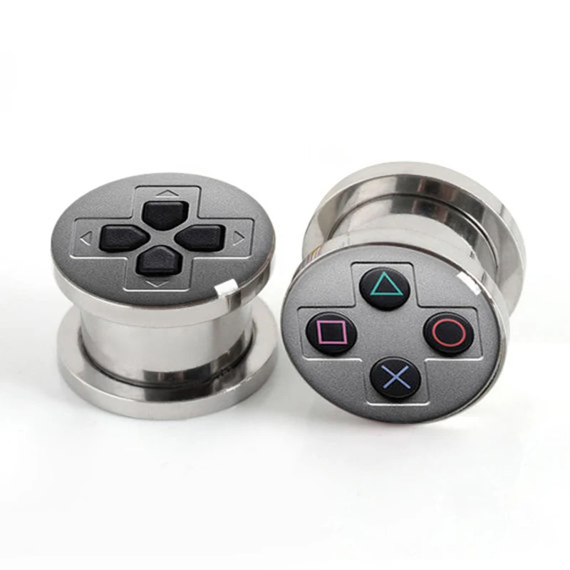 

1 Pair of Game Console plug gauges stainless steel screw fit ear plugs flesh tunnel body jewelry SPP018