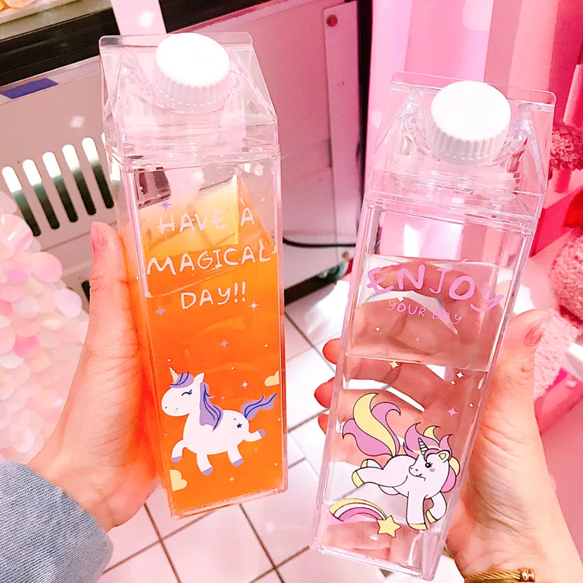 Уникальные мини милые бутылки для воды коробка для молока форма прозрачный пластик мультфильм Розовый Единорог бутылка для напитков кофе пиво посуда для напитков