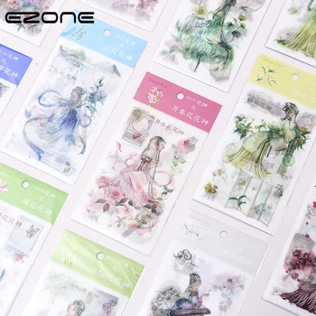 

EZONE Beautiful Faery Stationery Sticker 12 Months Flower Pattern Peony/Plum Blossom/Chinese Rose Notebook Diary Scrapbook Decor