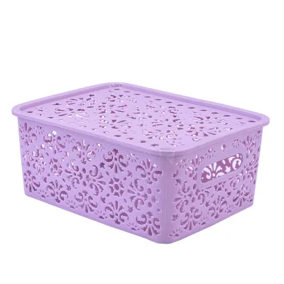 Пластиковые Полые домашнее хранилище корзина кухня ванная комната настольные Предметы детские игрушки отделка с крышкой корзина для хранения - Цвет: Purple