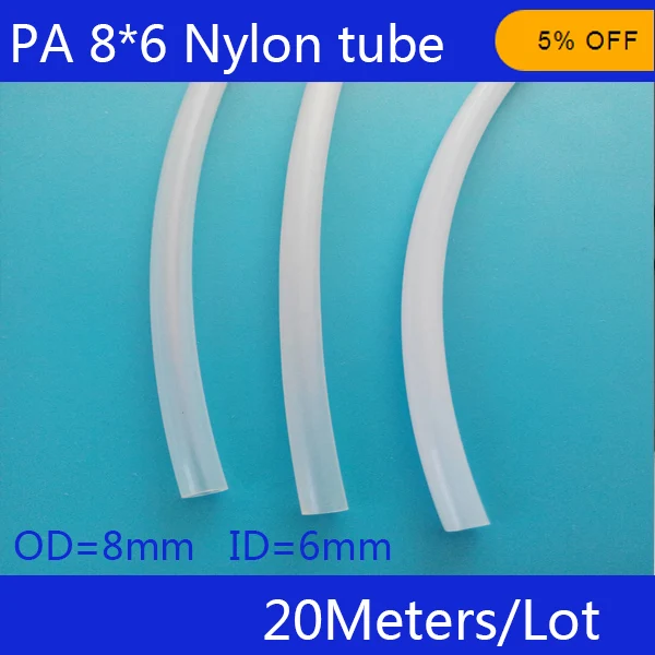 

Free shipping 20 metri/lotto Tubo di Nylon PA8X6mm OD 8mm ID 6mm Plastica Flessibile Tubo PolyamideTube