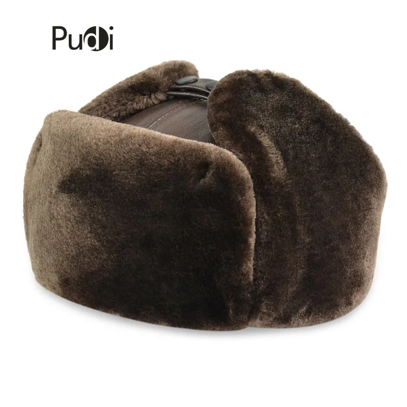 

HL074 genuine cow skin leather men's Bomber hats with ear flap Russian winter Faux fur Earmuffs caps brown black colors