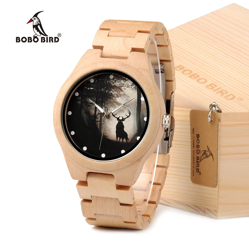 BOBO BIRD Game of Thrones Design Mens Watches Top Brand Luxury Wooden Watches Maple Wood Band Quartz Watch