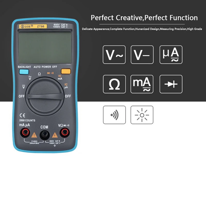 Urijk AC/DC Digital Multimeter Tester Volt Meter Handheld Ammeter Voltmeter ZT98 LCD Backlight Multimeter