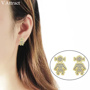 

V Attract 10 Pair CZ Girl Stud Earring Romantic Jewelry Unique Pendientes Mujer Moda 2018 Children's Valentine's Day Gift