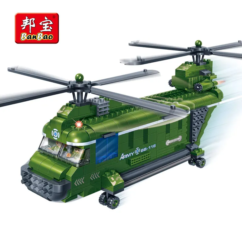 

BanBao Dual Rotors Transport Helicopter Military Army Bricks Educational Building Blocks Toy Model 8852 Boy Children Kids Gift