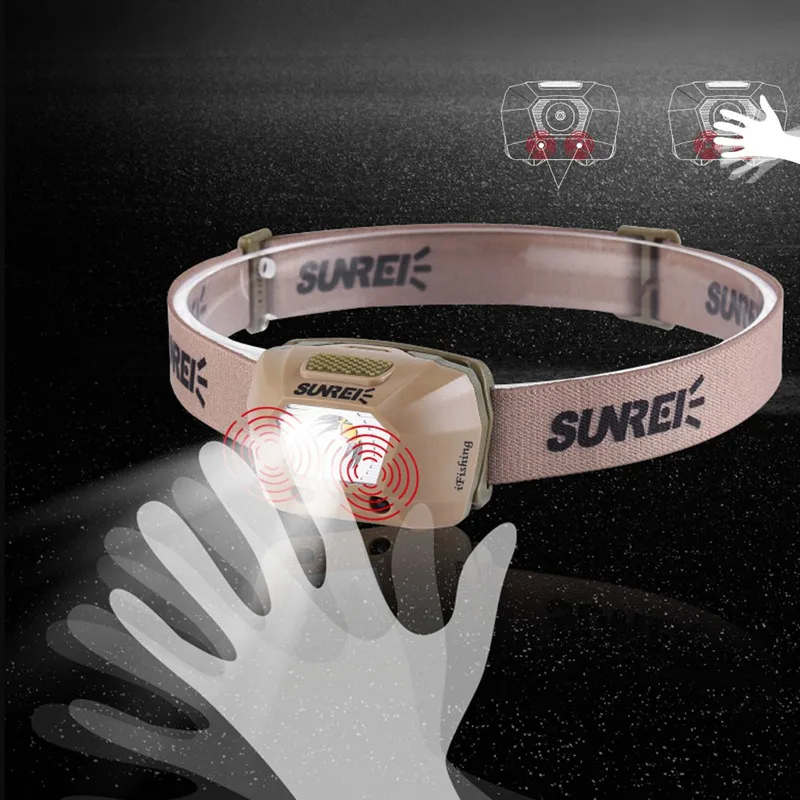 US $13.51 SUNREI LED Smart Sensor Headlamp Headlight 225LM IPX6 Waterproof XPG3 S2 LED 4 Modes Bike Headlamp 3 X AAA Battery
