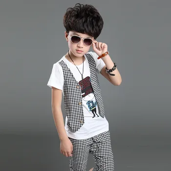 

Kids Boys Summer New False Three Casual Summer Children Two Sets of Sportswear Short Sleeve T Shirt +pant 3-12 Ages