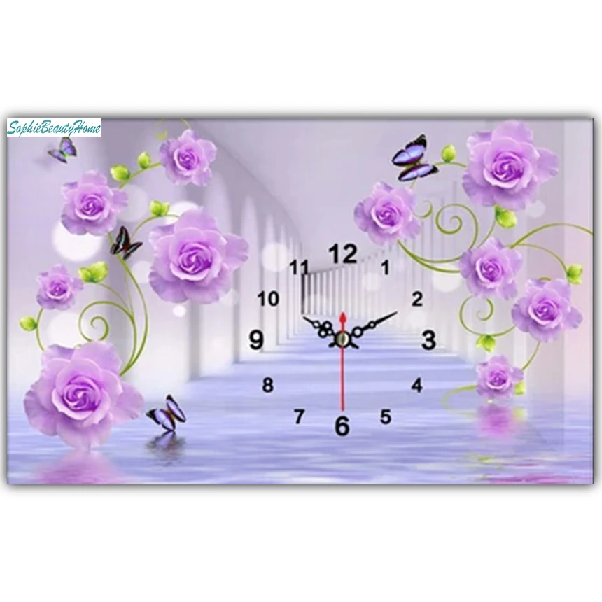 

Sophie Beauty Home 5D DIY Diamond Embroidered Rose Clock Paintings 3D Mosaic Cross stitch Kit Wall Sticker Decorative Pattern